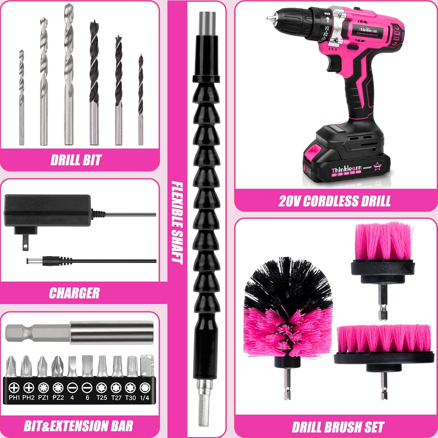 Pink Cordless Drill Set, 20V P - đánh giá và giá Power Drill Cordless