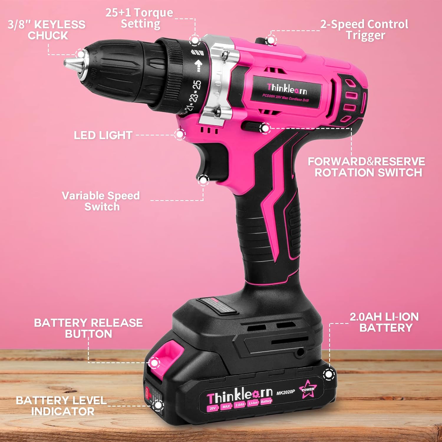 Pink Cordless Drill Set, 20V P - đánh giá và giá Power Drill Cordless